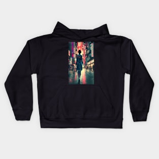 Cyberpunk girl in the streets of Tokyo Kids Hoodie